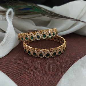 Antique Tilak Shape Bangles with Emerald and Zircon Stones
