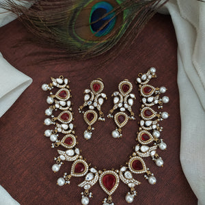 Graceful Real Pearl Drops Victorian Necklace Set