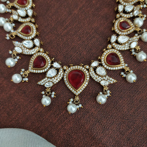 Graceful Real Pearl Drops Victorian Necklace Set