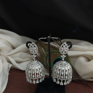Radiant Zircon Stone Diamond Pear Studded Jhumki Earrings