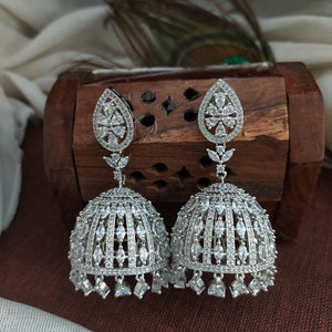 Radiant Zircon Stone Diamond Pear Studded Jhumki Earrings