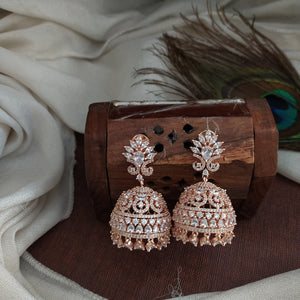 Adorable Gold Plated Jhumka With Zircon Stones