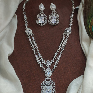 Chic Rhodium Double-Layered Zircon Necklace Set