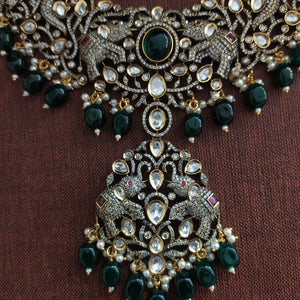 Bridal Elegance Victorian Necklace Set with Elephant and Peacock Motifs