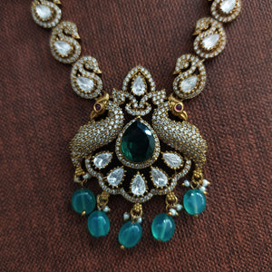 Elegance Redefined Victorian Peacock Pendant Necklace Set