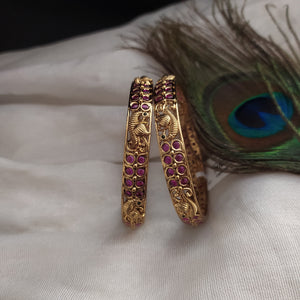 Enchanting Antique Peacock Design Ruby Kemp Bangles