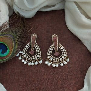 Exquisite Victorian Finish Chandelier Earrings in Baby Pink and Green