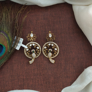 Victorian Floral Studded Peacock Earrings with Moissanite Stones