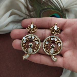 Victorian Floral Studded Peacock Earrings with Moissanite Stones