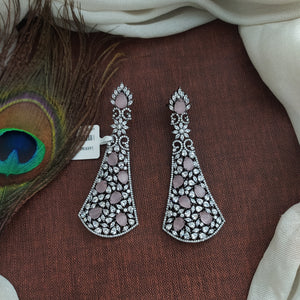 Victorian Finish Long Baby Pink Earrings with Zircon Stones