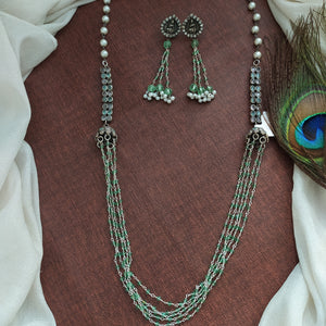 Oxidised Long Mala Set Having Hydro Beads