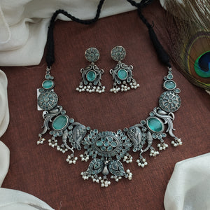 Stylish Touch Oxidised Necklace Set Crafted From German Silver
