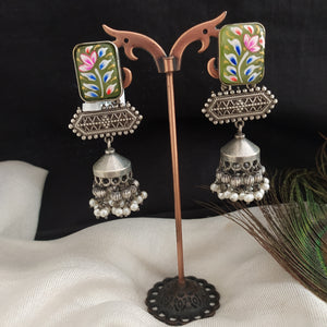 Elegant Rectangle-Shaped Studs with Enamel Jhumki