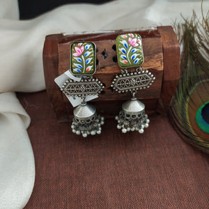 Elegant Rectangle-Shaped Studs with Enamel Jhumki