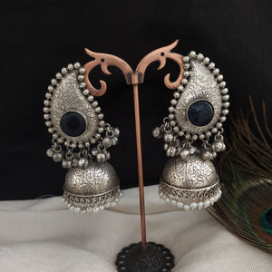 Oxidised Half Mango Studded Jhumki Earrings