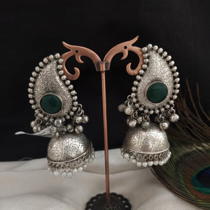 Oxidised Half Mango Studded Jhumki Earrings