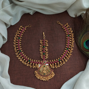 Bridal Antique Triple-Layer Goddess Lakshmi Maang Tikka