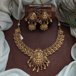 Traditional Design Antique Lakshmi Mango Necklace Set 