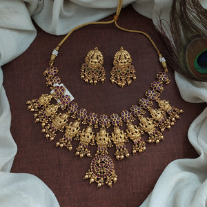Marvelous Antique Lakshmi Floral Design Choker Necklace Set