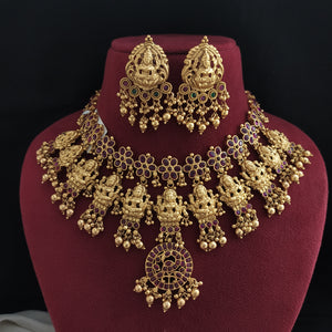 Marvelous Antique Lakshmi Floral Design Choker Necklace Set