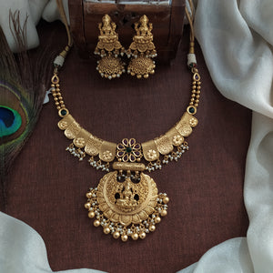 Gold-Plated Antique Hasli Necklace with Lakshmi Pendant and Jhumki