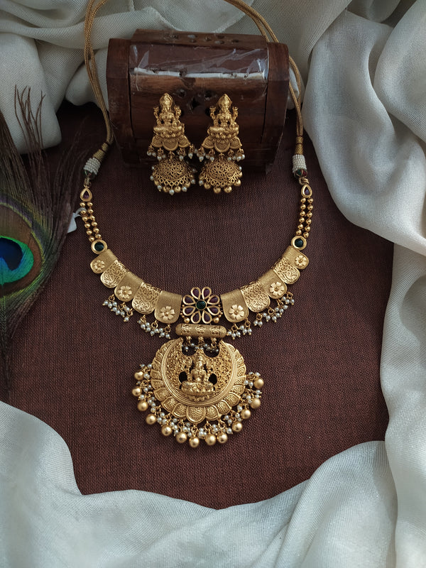 Gold Plated Antique Hasli Necklace with Lakshmi Pendant Sonal Fashion Jewellery
