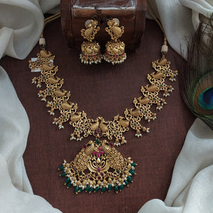 Antique Peacock Traditional Necklace with Jhumki and Drops