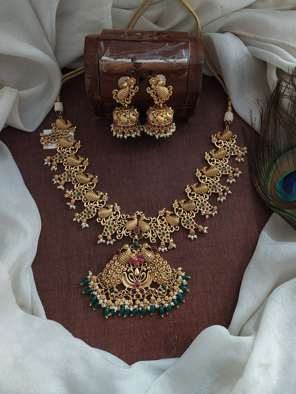 Antique Peacock Design Traditional Necklace Set With Drops Sonal Fashion Jewellery