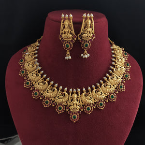 Sacred Antique Kemp Stones Lakshmi-Peacock Necklace Set 