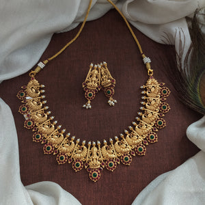 Sacred Antique Kemp Stones Lakshmi-Peacock Necklace Set 