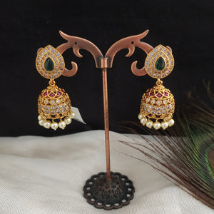 Gold-Plated Pear-Shaped Studded Jhumki 