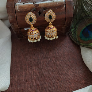 Gold-Plated Pear-Shaped Studded Jhumki 