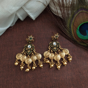 Traditional Antique Emerald Necklace Set with Lord Lakshmi Coins