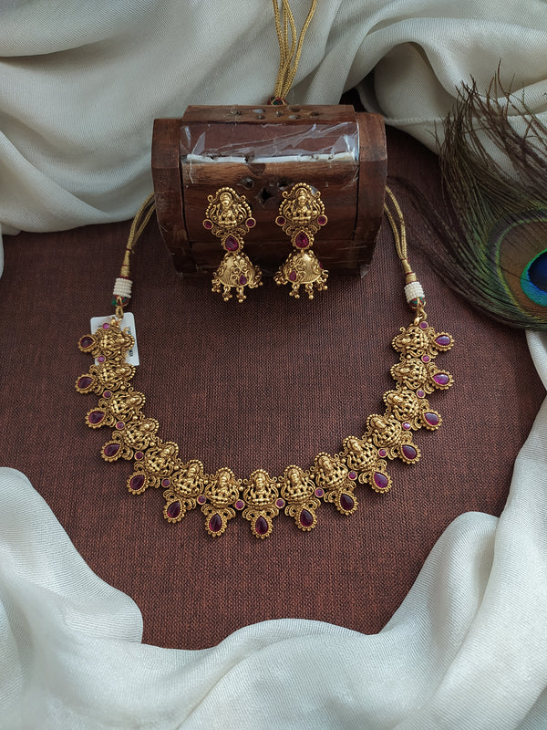 Traditional Antique Lakshmi Motif Necklace with Ruby Stones Sonal Fashion Jewellery