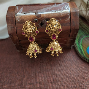 Traditional Antique Lakshmi Motif Necklace with Ruby Stones 