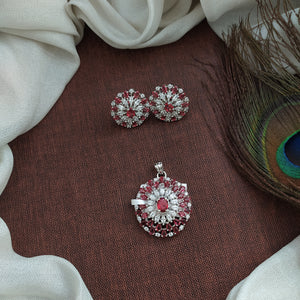 Elegant Rhodium-Plated Zircon Pendant Set with Matching Jewelry