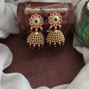 Traditional antique Kundan Elegance Floral Jhumki Earrings