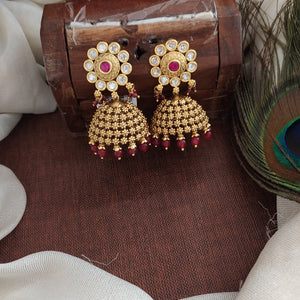 Traditional antique Kundan Elegance Floral Jhumki Earrings