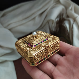 Rectangle Shape Pearl Kumkum Box with Kemp Stones