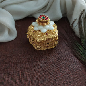 Antique Sindoor Box with Floral Kemp Stones (Red and Green)