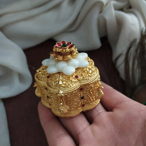 Antique Sindoor Box with Floral Kemp Stones (Red and Green)