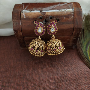 Dual Peacock Floral Design Kemp Stones Necklace Set