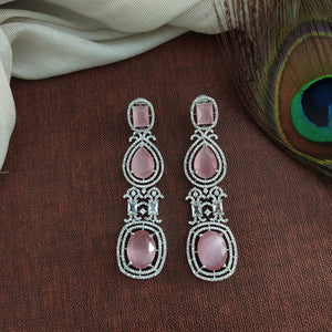 Zircon Layered Necklace Set in Pastel Baby Pink