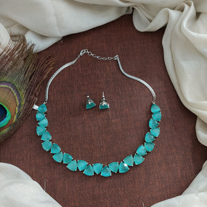 Rhodium-Finish Doublet Stone Necklace Set – Trending Big Stone Jewelry