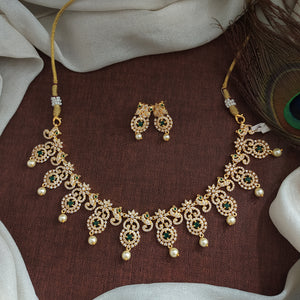 Amazing Peacock And Floral Design Zircon Necklace Set