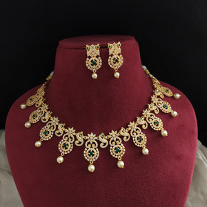 Amazing Peacock And Floral Design Zircon Necklace Set