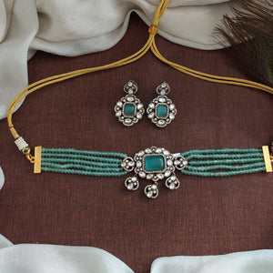 Elegant Onyx Beads Victorian Diamond Choker Sets 