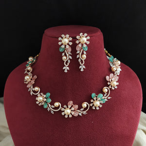 Heart Touching Floral Design Rose Gold Necklace Set