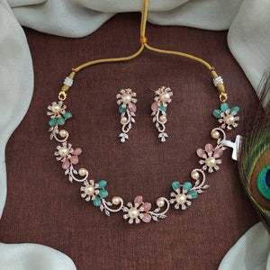 Heart Touching Floral Design Rose Gold Necklace Set