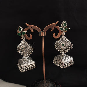 Designer Oxidized Jhumki with Emerald and Ruby Stones – Perfect for Navaratri